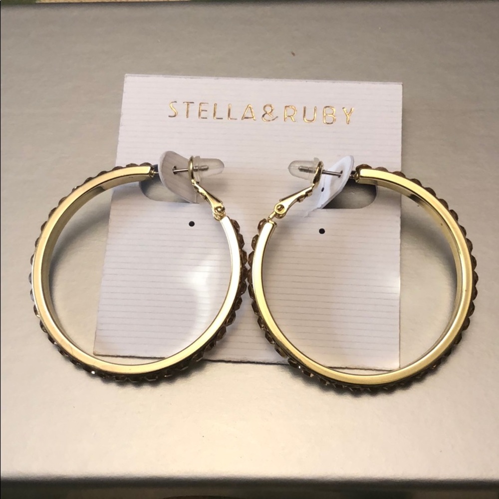 Stella & Ruby crystals hoop pierced earrings NEW
